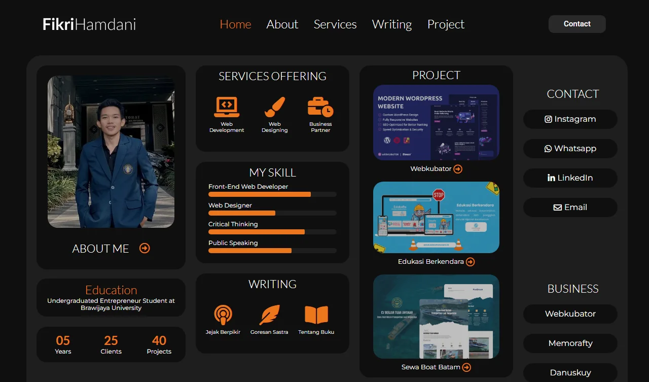 Preview hero section website Fikri Hamdani