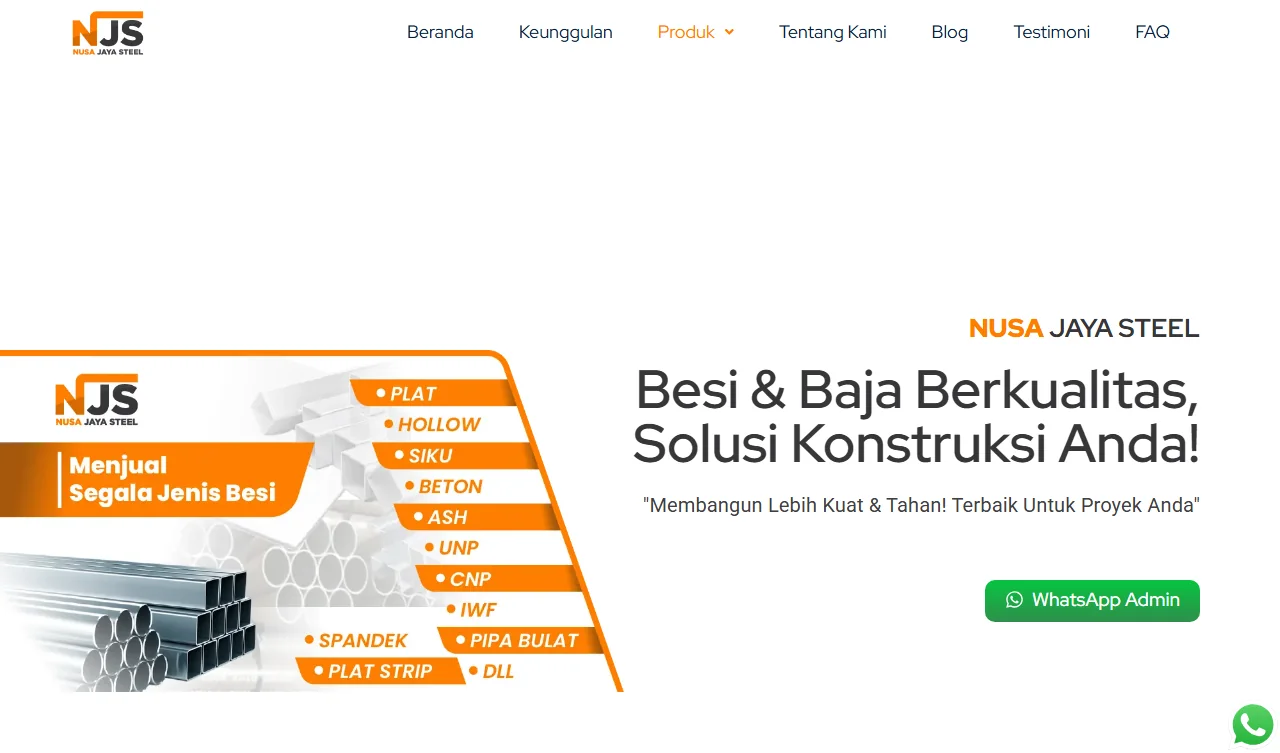 Preview hero section website Nusa Jaya Steel