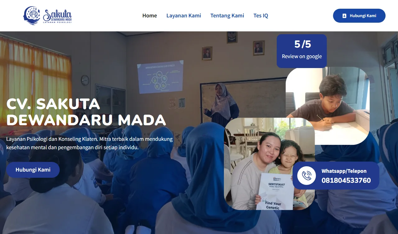 Preview hero section website Sakuta Dewandaru Mada