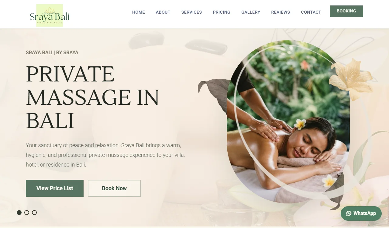 Preview hero section website Sraya Bali Wellness